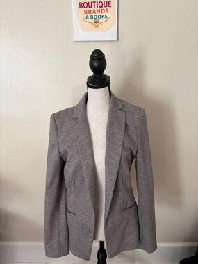 H&M Women's Gray Knit Open Front Blazer | Size 8 | Soft Stretch Career Jacket